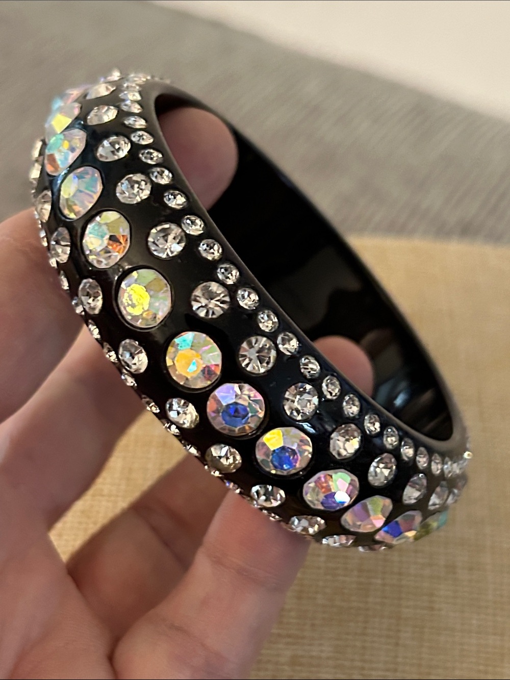 Black Crystal-Embellished Bangle Bracelet
